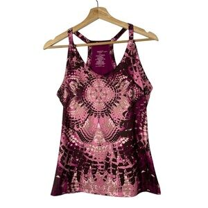 Danskin Yoga Pink & Purple Floral Printed Racerback Athletic Tank Top M